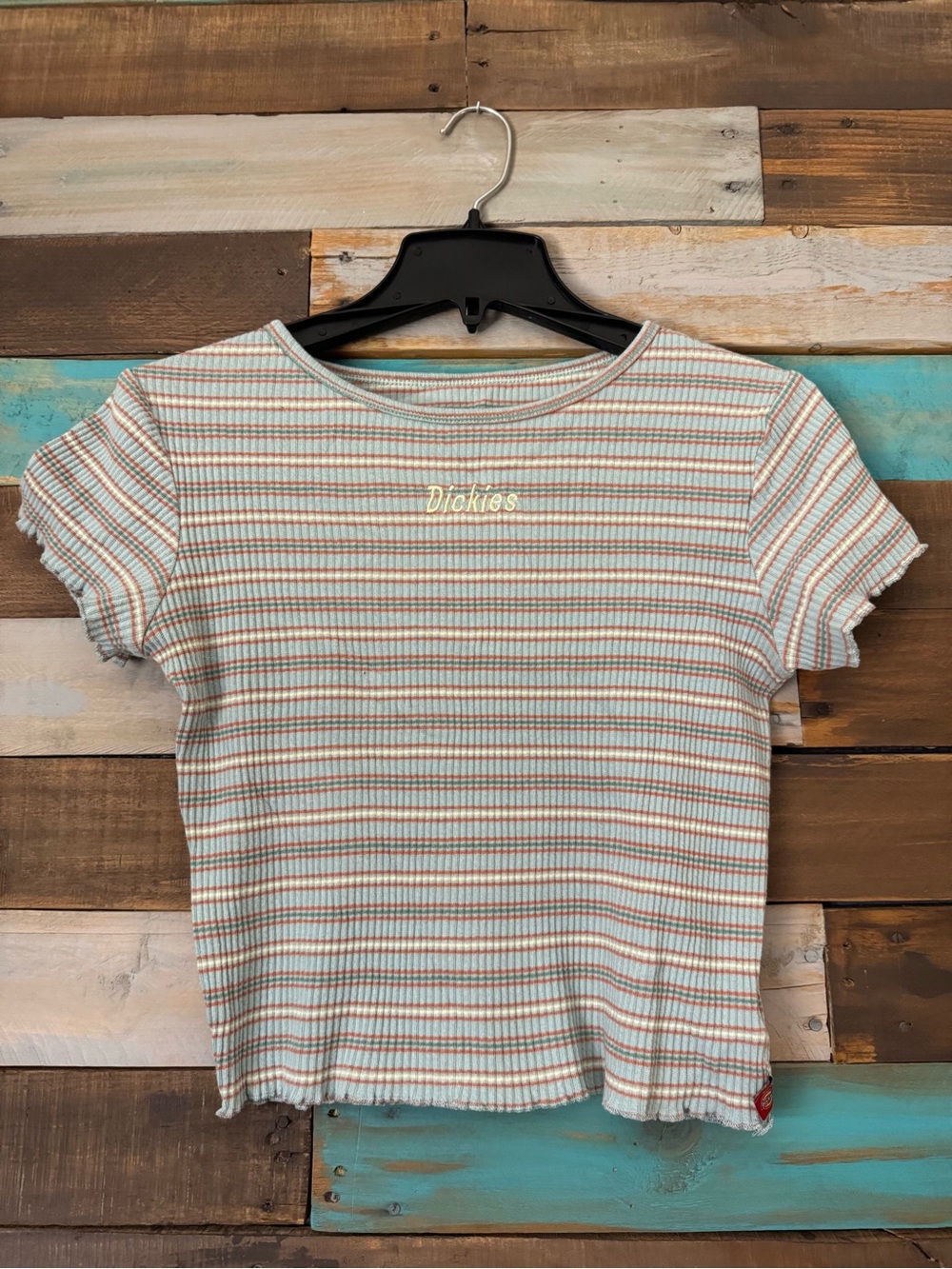 Dickies Y2K Crop Striped Lettuce Edge Ribbed Baby Tee Top |Size M
